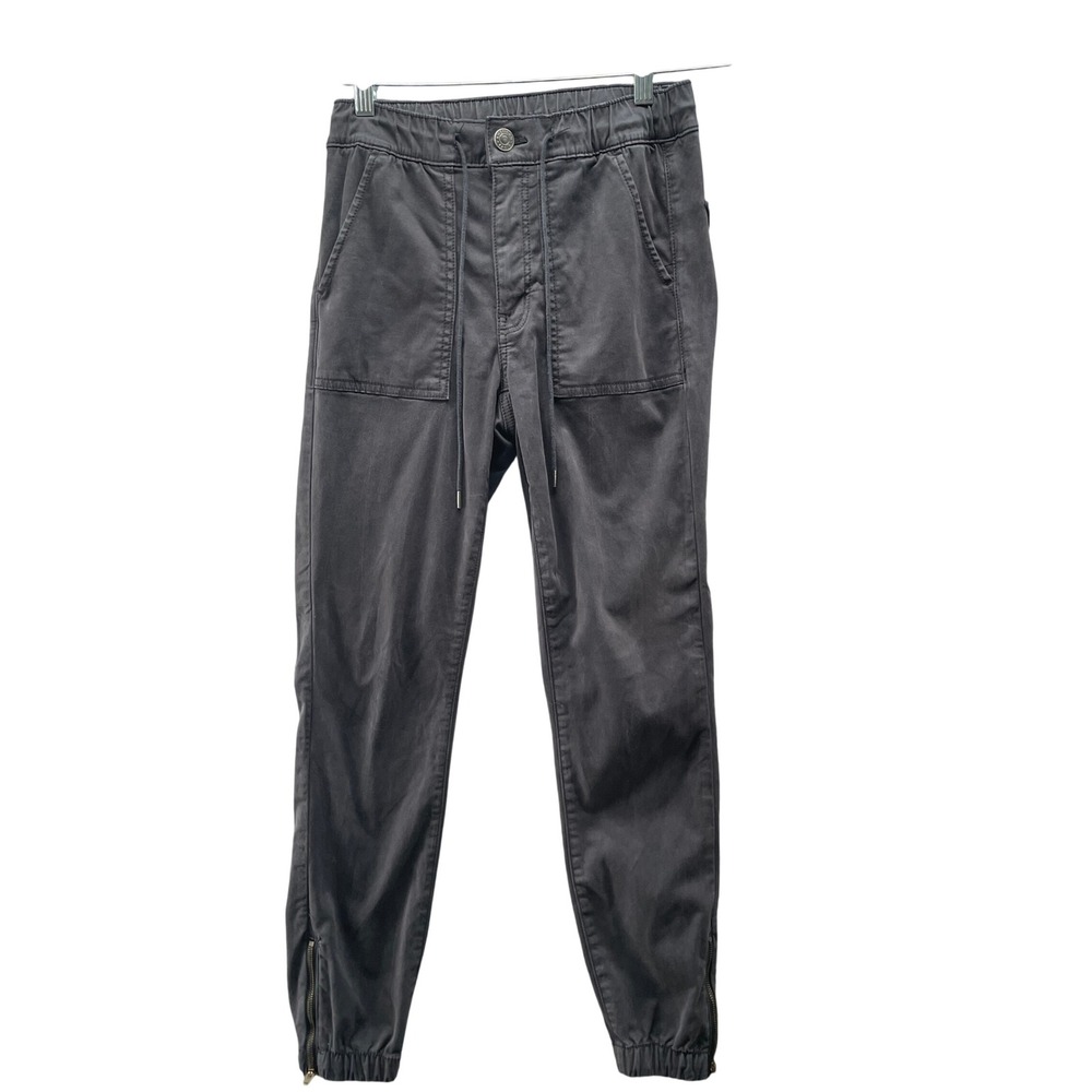 American Eagle Stretch Jogger Pants Womens 6 Gray Black Zip Ankle Soft Mid Rise